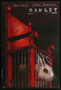 3c317 HAMLET Polish 26x38 movie poster '90 wild Andrzej Pagowski art of bunny caged beneath throne!