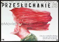 3c333 INTERROGATION Polish 26x38 poster '82 wild Pagowski art of woman with gagged face in her hair!