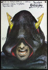 3c334 JENY LOJEK KROLOBOJCY Polish 26x38 '89 cool art of hooded man w/horns by Andrzej Pagowski!