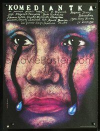 3c342 KOMEDIANTKA Polish 26x38 poster '86 wild Andrzej Pagowski art of woman crying her face off!