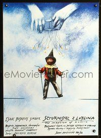 3c357 MAGICIAN OF LUBLIN Polish 26x38 poster '92 bizarre Pagowski art of puppet free of strings!