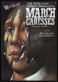 3c362 MARCH CARESSES Polish 26x38 poster '89 wild Wieslaw Walkuski art of a man's face peeling off!