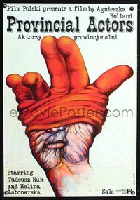 3c405 PROVINCIAL ACTORS Polish 26x38 '79 wild Andrzej Pagowski art of face-hand wearing a glove!