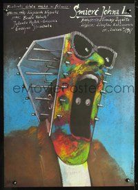 3c432 SMIERC JOHNA L. Polish 26x38 '87 wild Andrzej Pagowski art of man wearing psychedelic mask!