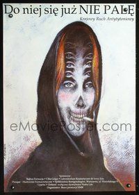 3c299 DO NIEJ SIE JUZ NIE PALE Polish '90s wild Pagowski art of smoking skull woman w/many eyes!