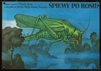 3c434 SPIEWY PO ROSIE Polish '82 wild giant killer grasshopper in forest art by Wieslaw Walkuski!
