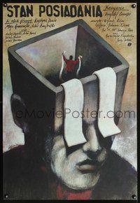 3c436 STAN POSIADANIA Polish 26x38 '89 wild abstract art of man with toilet-paper eyes by Pagowski!