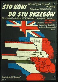 3c441 STO KONI DO STU BRZEGOW Polish '79 cool Pagowski art of flag guns from different countries!