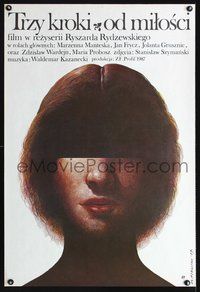 3c455 TRZY KROKI OD MILOSCI Polish 26x38 '87 cool Wieslaw Walkuski art of girl with missing eyes!