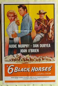 3d014 6 BLACK HORSES one-sheet movie poster '62 Audie Murphy, Dan Duryea, sexy Joan O'Brien!