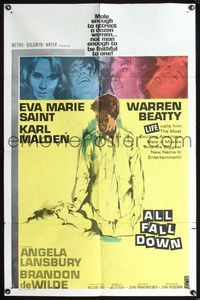 3d029 ALL FALL DOWN one-sheet poster '62 Warren Beatty, Eva Marie Saint, Karl Malden, Frankenheimer