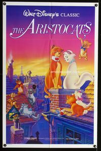 3d041 ARISTOCATS one-sheet movie poster R87 Walt Disney feline jazz musical cartoon, great image!