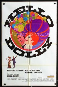 3d380 HELLO DOLLY one-sheet poster '70 art of Barbra Streisand & Walter Matthau by Richard Amsel!