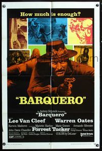 3d049 BARQUERO one-sheet movie poster '70 Lee Van Cleef with gun, Warren Oates, cool artwork!