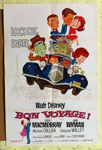 3d095 BON VOYAGE one-sheet poster '62 Walt Disney, Fred MacMurray, Jane Wyman, great wacky art!