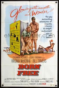 3d101 BORN FREE one-sheet poster '66 great image of Virginia McKenna & Bill Travers with lion cub!