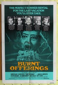 3d118 BURNT OFFERINGS style B one-sheet '76 cool art of Bette Davis in sky over spooky mansion!