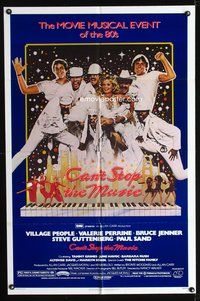 3d122 CAN'T STOP THE MUSIC one-sheet '80 great group photo of The Village People in all white!