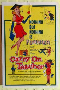 3d128 CARRY ON TEACHER one-sheet '62 Kenneth Connor, Charles Hawtrey, English, sexy comic art!