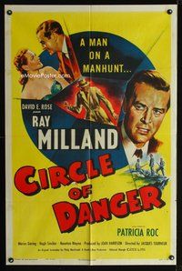 3d149 CIRCLE OF DANGER 1sheet '51 Ray Milland is a man on a manhunt, directed by Jacques Tourneur!