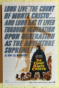3d170 COUNT OF MONTE CRISTO one-sheet poster '62 Le Comte de Monte Cristo, Louis Jourdan as Dantes!