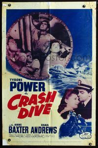 3d176 CRASH DIVE one-sheet movie poster R56 Tyrone Power, Anne Baxter, Dana Andrews