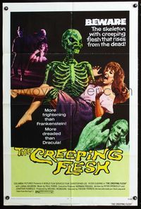 3d178 CREEPING FLESH 1sheet '72 Christopher Lee, Peter Cushing, cool image of skeleton holding girl!