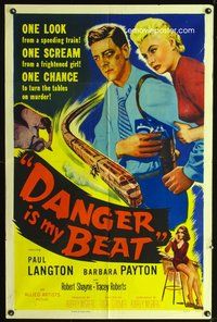 3d617 MURDER IS MY BEAT 1sh '55 Edgar Ulmer film noir, Barbara Payton, cool speeding train artwork!