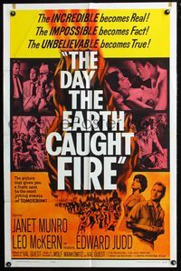 3d196 DAY THE EARTH CAUGHT FIRE one-sheet '62 Val Guest sci-fi, the most jolting events of tomorrow!