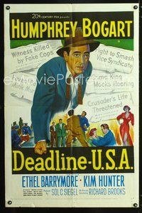 3d201 DEADLINE-U.S.A. one-sheet '52 newspaper editor Humphrey Bogart, best journalism movie ever!