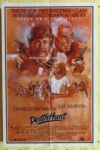 3d203 DEATH HUNT style B one-sheet poster '81 cool artwork of Charles Bronson & Lee Marvin with guns