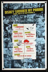 3d218 DISNEY SUMMER HIT PARADE 1sheet '70s Darby O'Gill, Winnie the Pooh, Robin Hood, lots of toons!