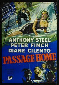 3d702 PASSAGE HOME English one-sheet movie poster '55 sexy Diane Cilento, great sea storm art!