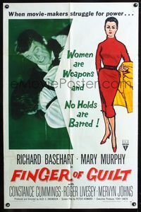 3d273 FINGER OF GUILT one-sheet poster '56 Richard Basehart, Mary Murphy is The Intimate Stranger!