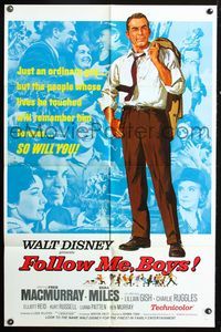 3d282 FOLLOW ME BOYS one-sheet poster '66 Fred MacMurray leads Boy Scouts, Kurt Russell, Walt Disney
