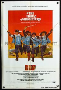 3d294 FOUR MUSKETEERS style C one-sheet poster '75 Raquel Welch, Oliver Reed, cool Len Goldberg art!