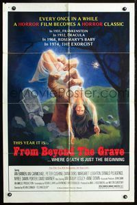 3d302 FROM BEYOND THE GRAVE one-sheet '73 art of huge hand grabbing sexy near-naked girl from grave!