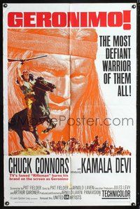 3d320 GERONIMO one-sheet movie poster '62 most defiant Native American Indian warrior Chuck Connors!