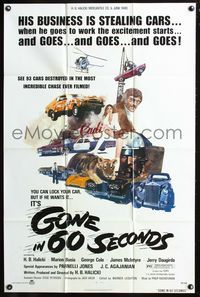 3d336 GONE IN 60 SECONDS one-sheet '74 cool art of stolen cars by Edward Abrams, crime classic!