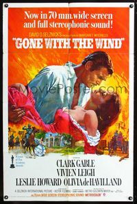 3d337 GONE WITH THE WIND 1sh R67 Clark Gable, Vivien Leigh, Olivia de Havilland, all-time classic!