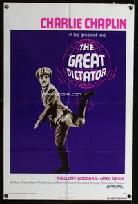 3d344 GREAT DICTATOR one-sheet poster R72 great image of wacky dictator Charlie Chaplin in WWII!