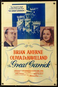 3d345 GREAT GARRICK one-sheet movie poster '37 Olivia de Havilland, James Whale, Brian Aherne