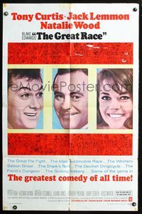 3d347 GREAT RACE one-sheet '65 headshots of Tony Curtis, Jack Lemmon & Natalie Wood, Blake Edwards