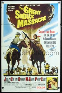 3d348 GREAT SIOUX MASSACRE one-sheet '65 Sidney Salkow, Joseph Cotton, cool cowboy and indian art!