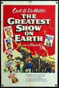 3d350 GREATEST SHOW ON EARTH one-sheet poster '52 Cecil B. DeMille, Charlton Heston, James Stewart
