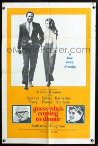 3d355 GUESS WHO'S COMING TO DINNER 1sh '67 Sidney Poitier, Spencer Tracy,Katharine Hepburn,Houghton