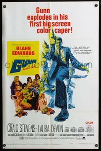 3d357 GUNN one-sheet movie poster '67 Blake Edwards, cool art of Craig Stevens w/revolver!