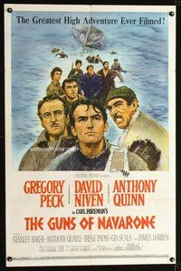 3d359 GUNS OF NAVARONE one-sheet '61 Gregory Peck, David Niven & Anthony Quinn by Howard Terpning!