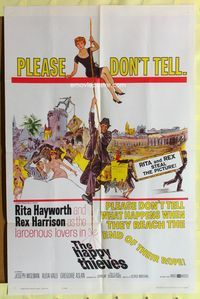 3d366 HAPPY THIEVES one-sheet movie poster '62 cool artwork of Rita Hayworth & Rex Harrison!