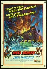 3d375 HELL BOATS one-sheet movie poster '70 James Franciscus, Elizabeth Shepherd, fiery war art!